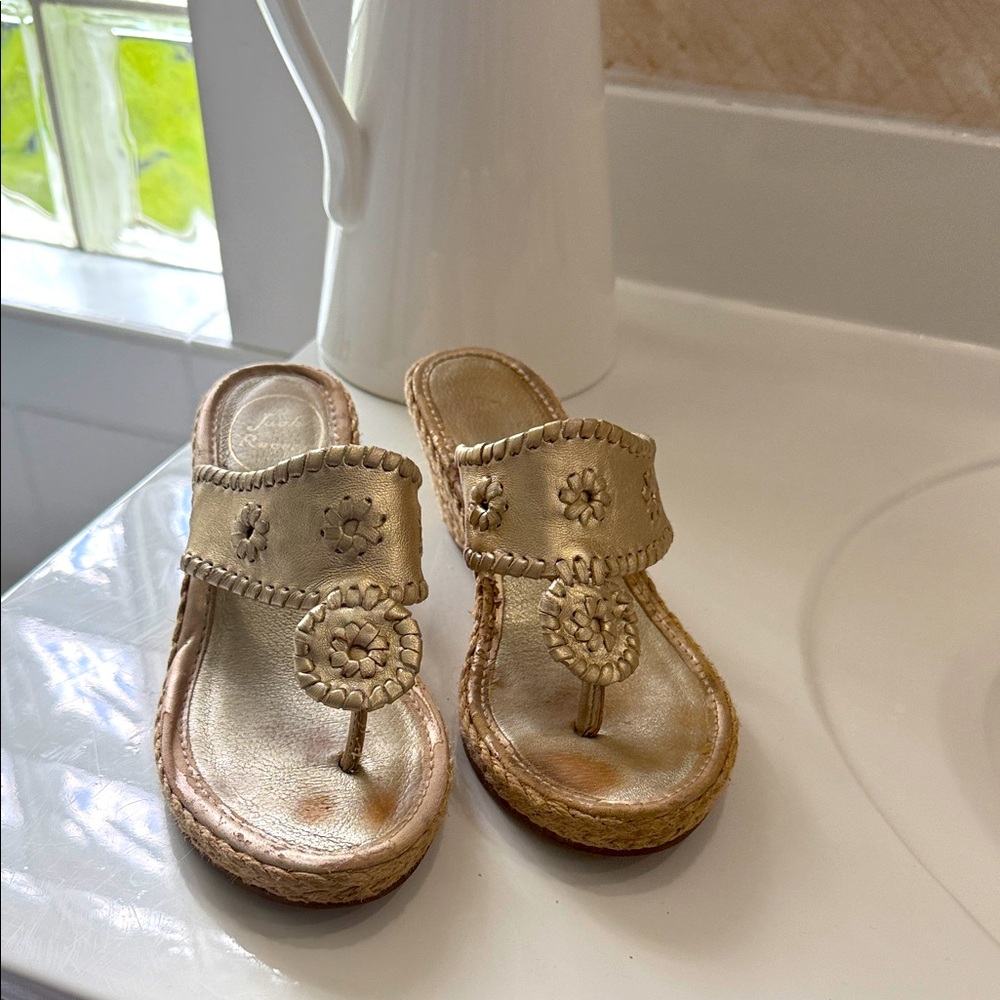 Jack Rogers Gold Wedge Thong Sandals